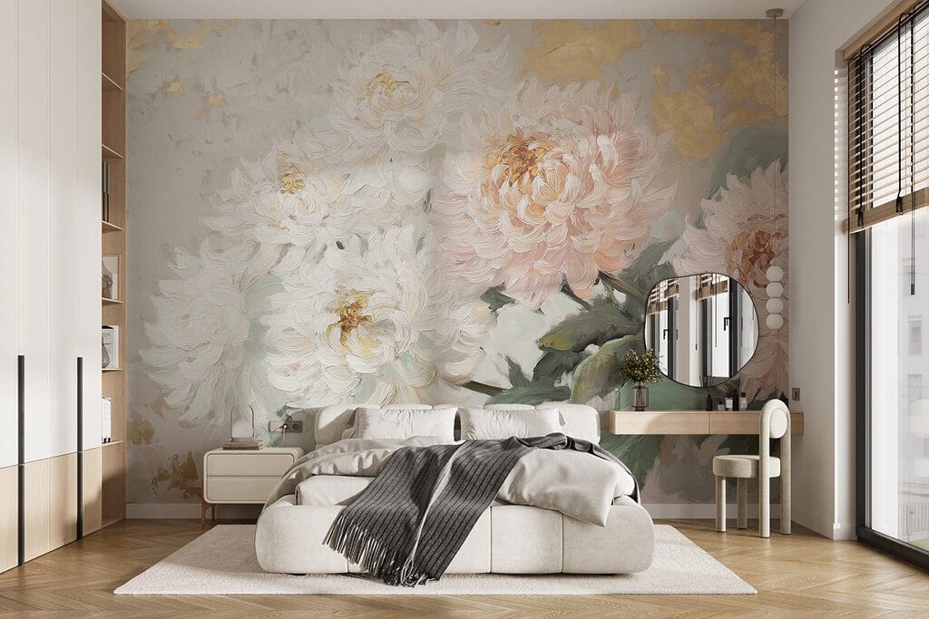 Painting of flowers on a white surface