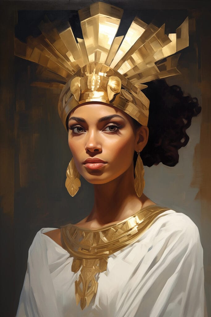 Regal elegance adorned with ancient attire