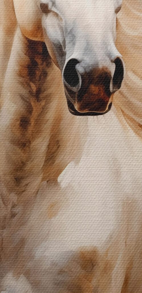 Painting of a white horse with a long mane Painting of a white horse with a long mane