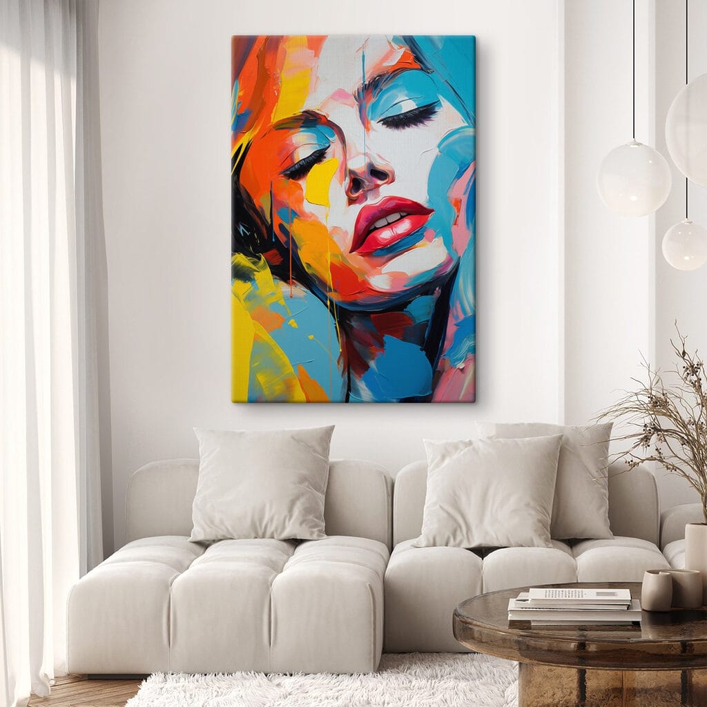 Painting of a woman with colorful paint on her face