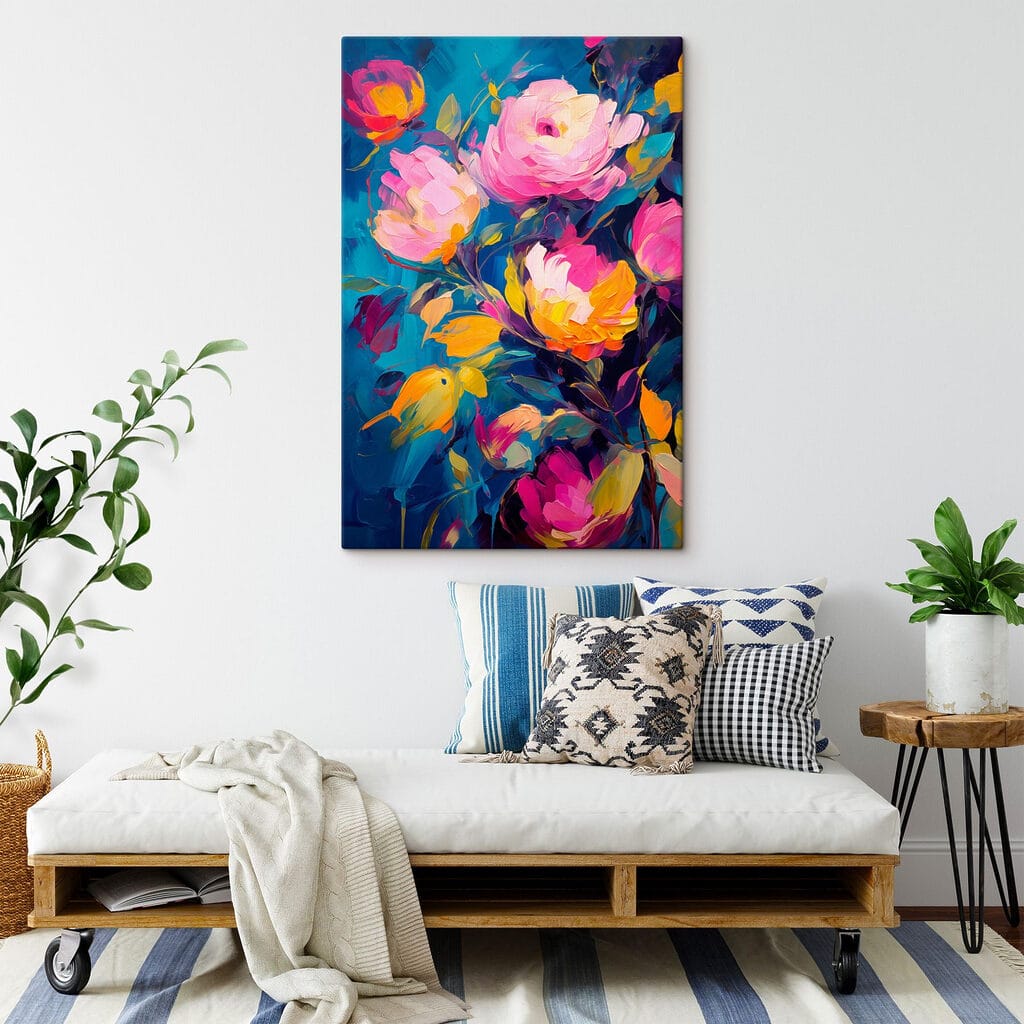 Painting of flowers on a blue background Painting of flowers on a blue background