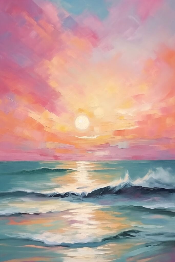 Painting of a sunset over the ocean Painting of a sunset over the ocean