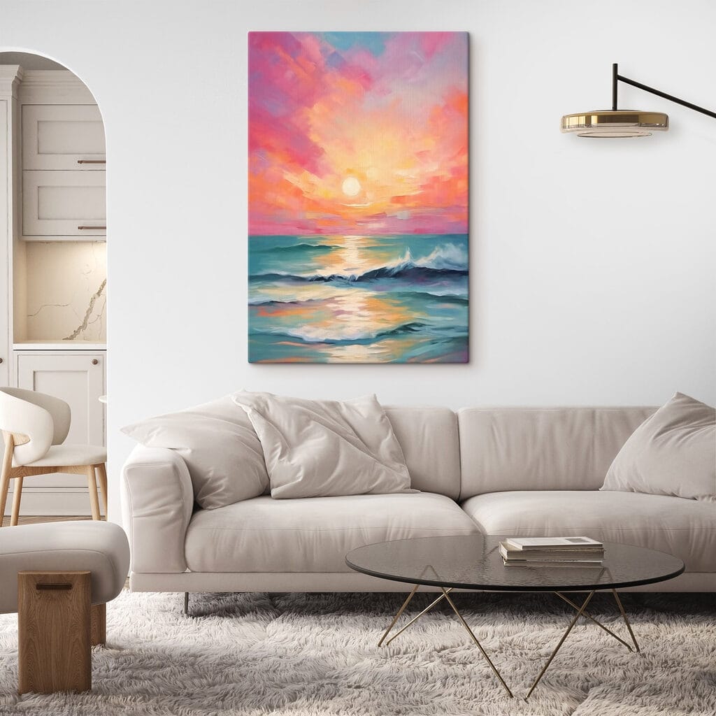 Painting of a sunset over the ocean Painting of a sunset over the ocean