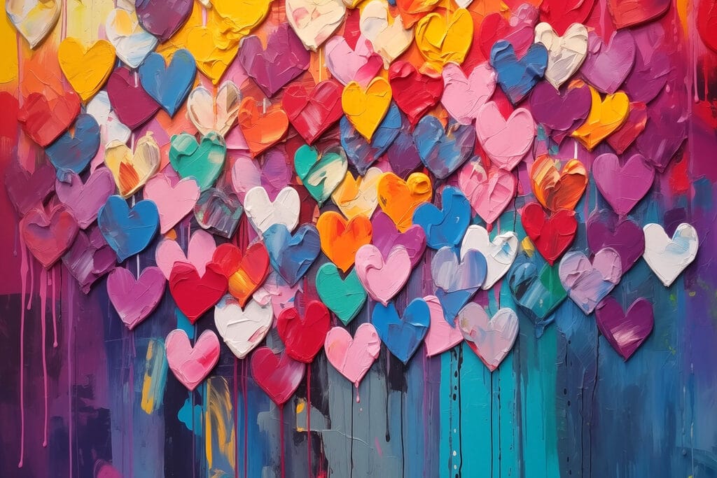 Painting of many hearts