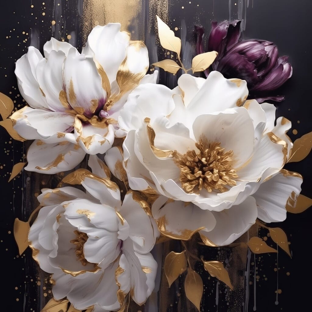 Painting of white and purple flowers