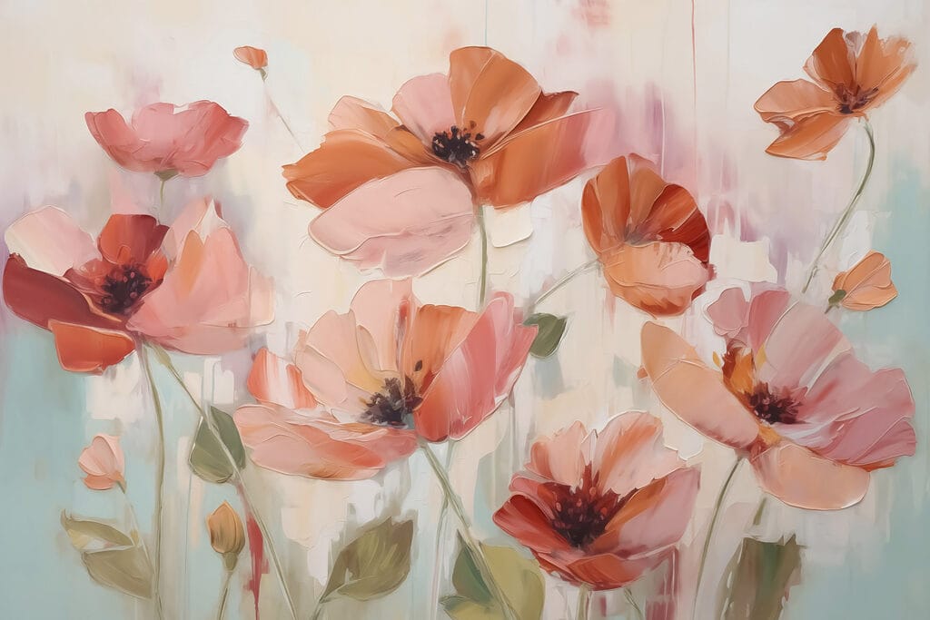 Painting of flowers on a white surface