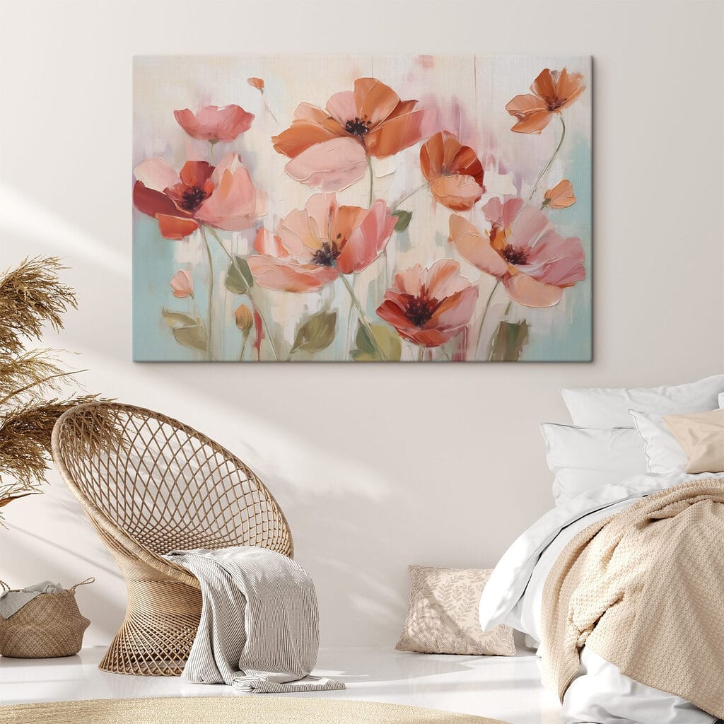 Painting of flowers on a white surface