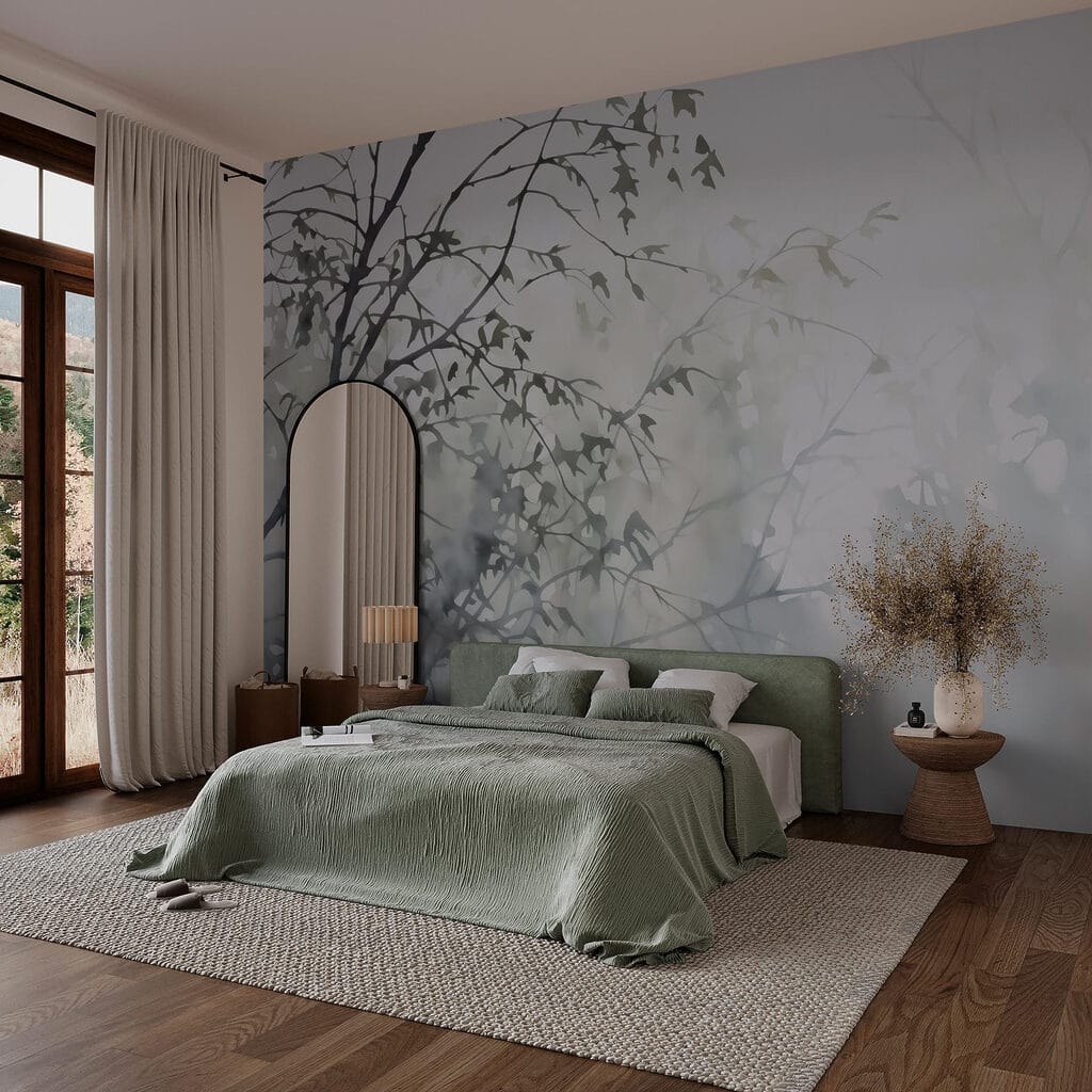 Tree with leaves in fog Tree with leaves in fog