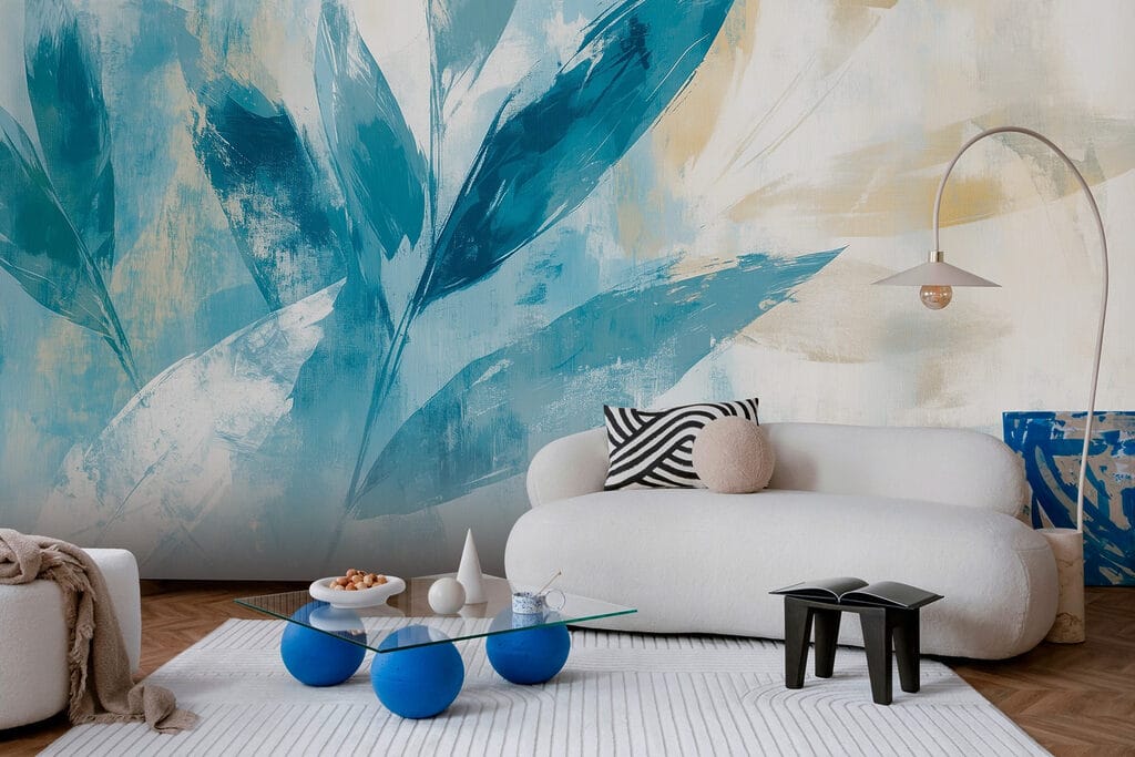 Painting of leaves on a white background