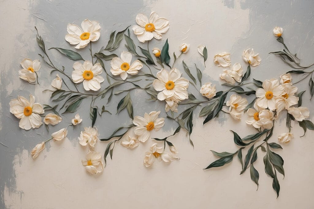 White flowers and green leaves White flowers and green leaves