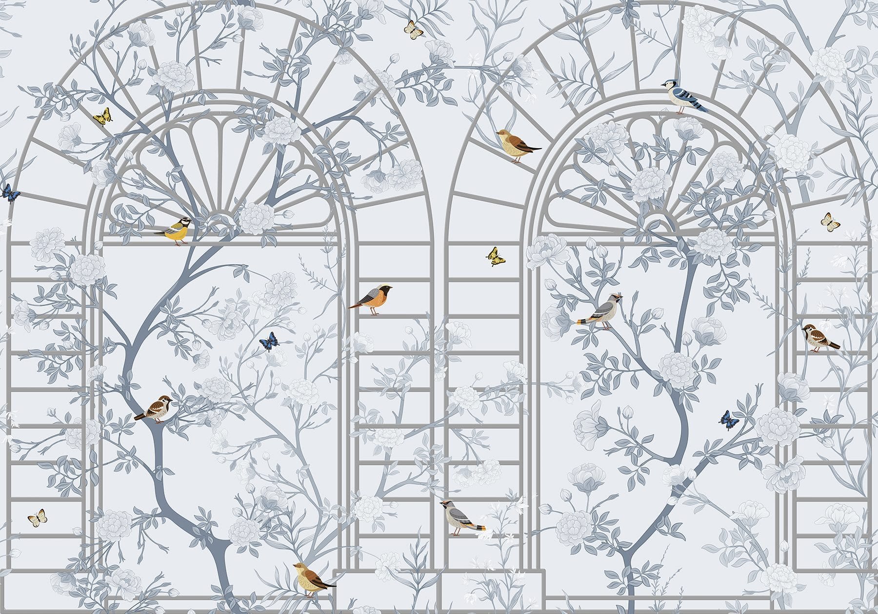 Wallpaper with a ladder and birds