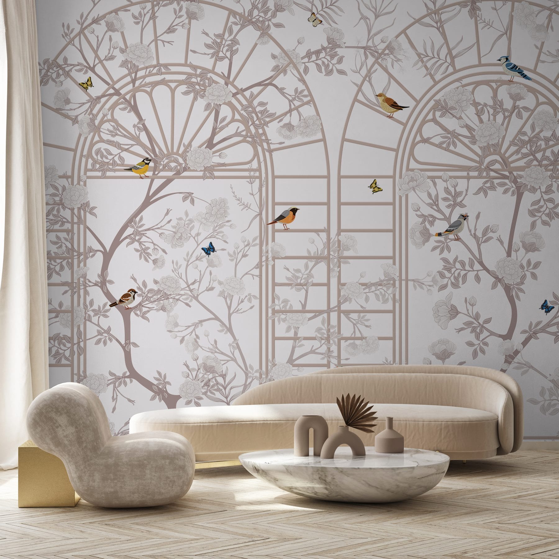 Wallpaper with a ladder and birds