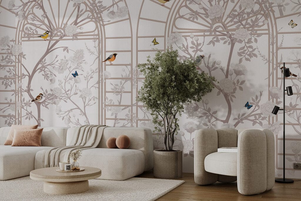 Wallpaper with a ladder and birds