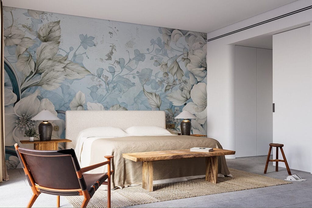 Wallpaper with flowers and leaves Wallpaper with flowers and leaves