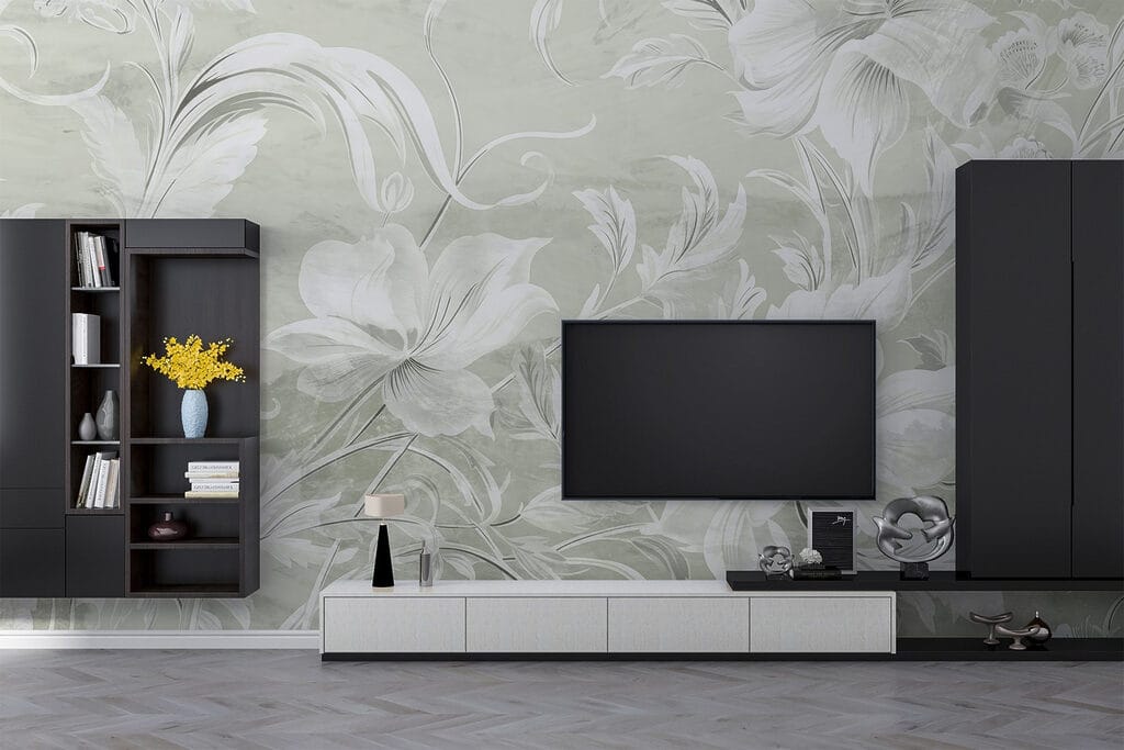 White floral pattern on a wall White floral pattern on a wall