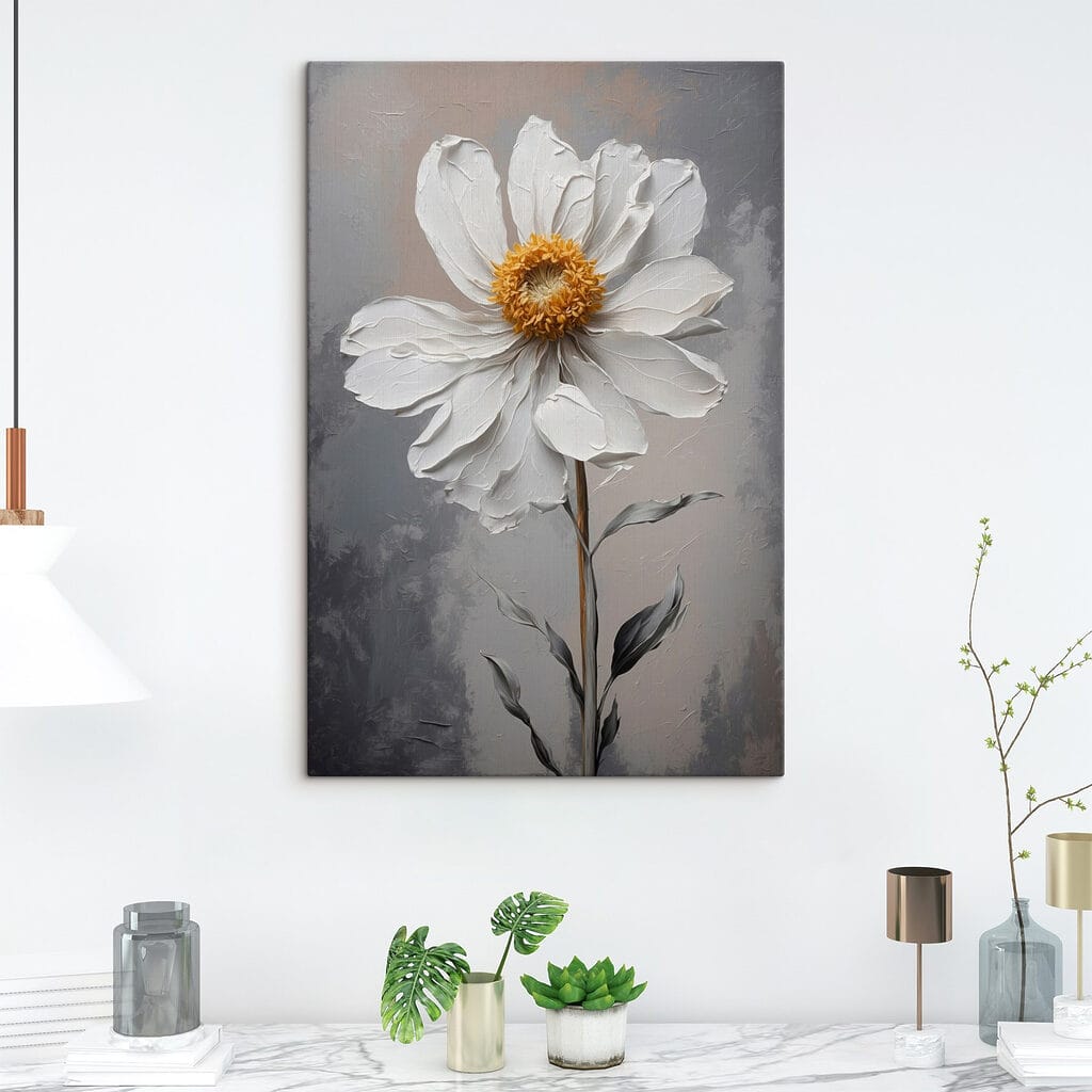 White flower with a yellow center White flower with a yellow center