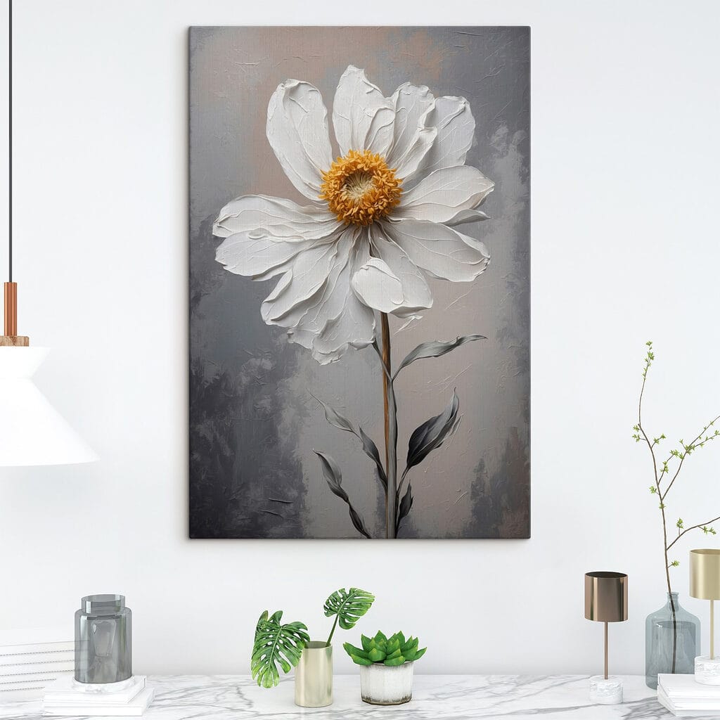 White flower with a yellow center White flower with a yellow center