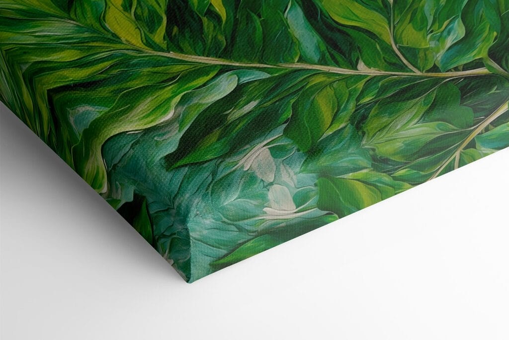 Painting of leaves on a white surface