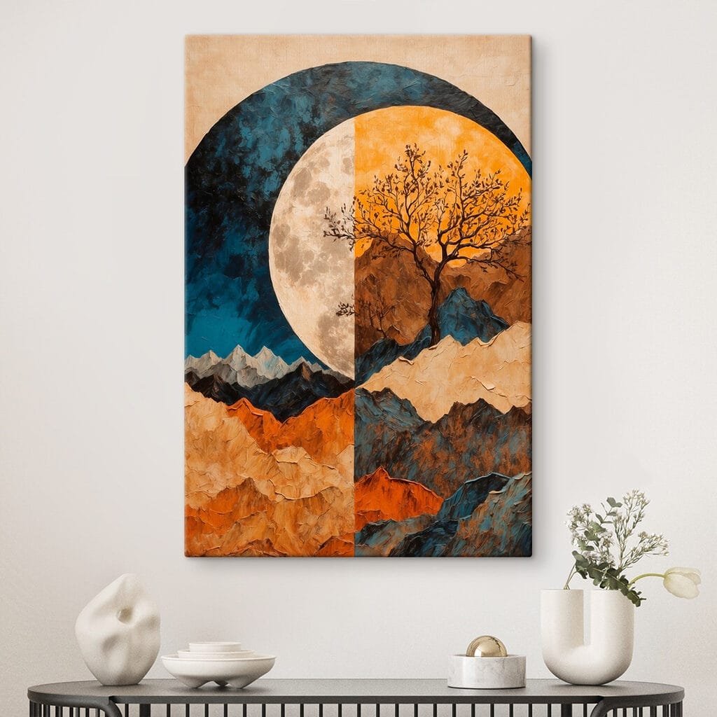 Painting of a tree and mountains Painting of a tree and mountains