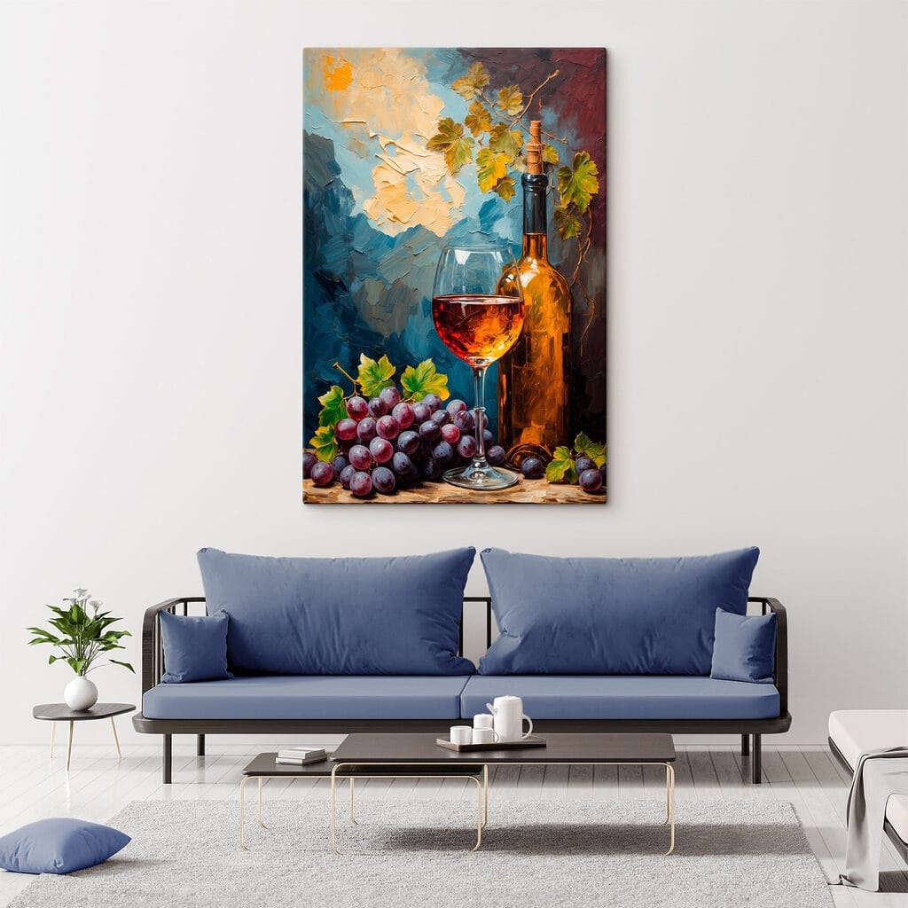 Painting of a wine bottle and a glass of wine