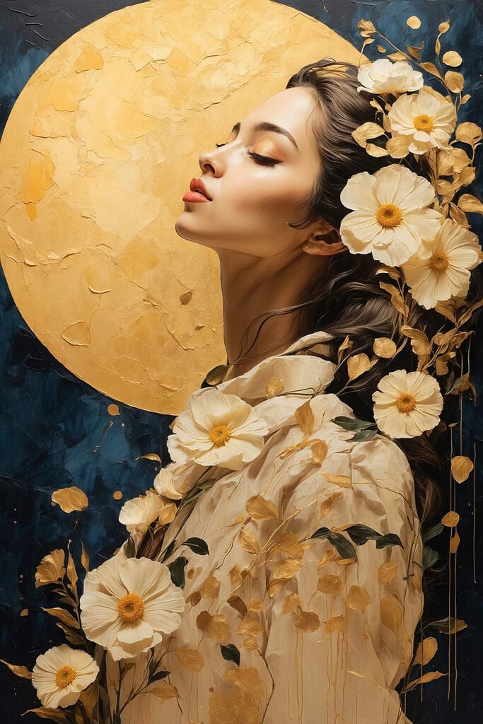 Woman with flowers around her hair Woman with flowers around her hair