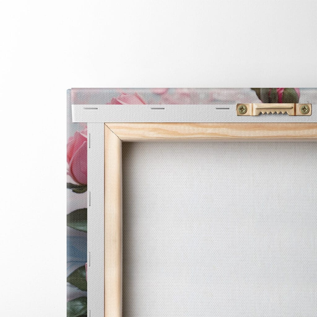 Group of pink roses on a blue and white surface Group of pink roses on a blue and white surface