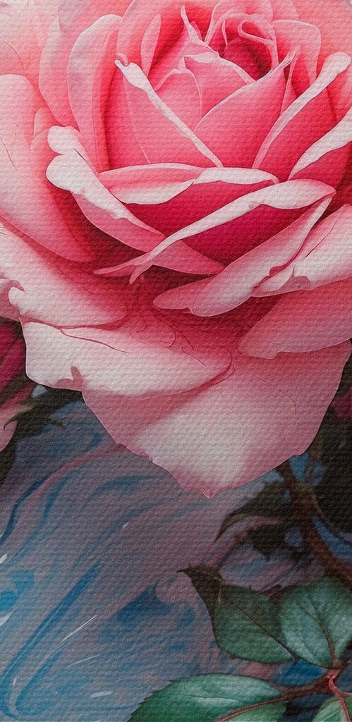 Group of pink roses on a blue and white surface Group of pink roses on a blue and white surface