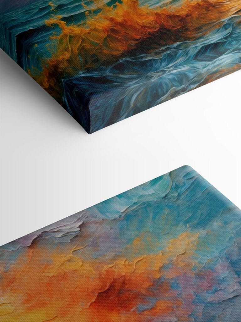 Painting of a sunset over a body of water Painting of a sunset over a body of water