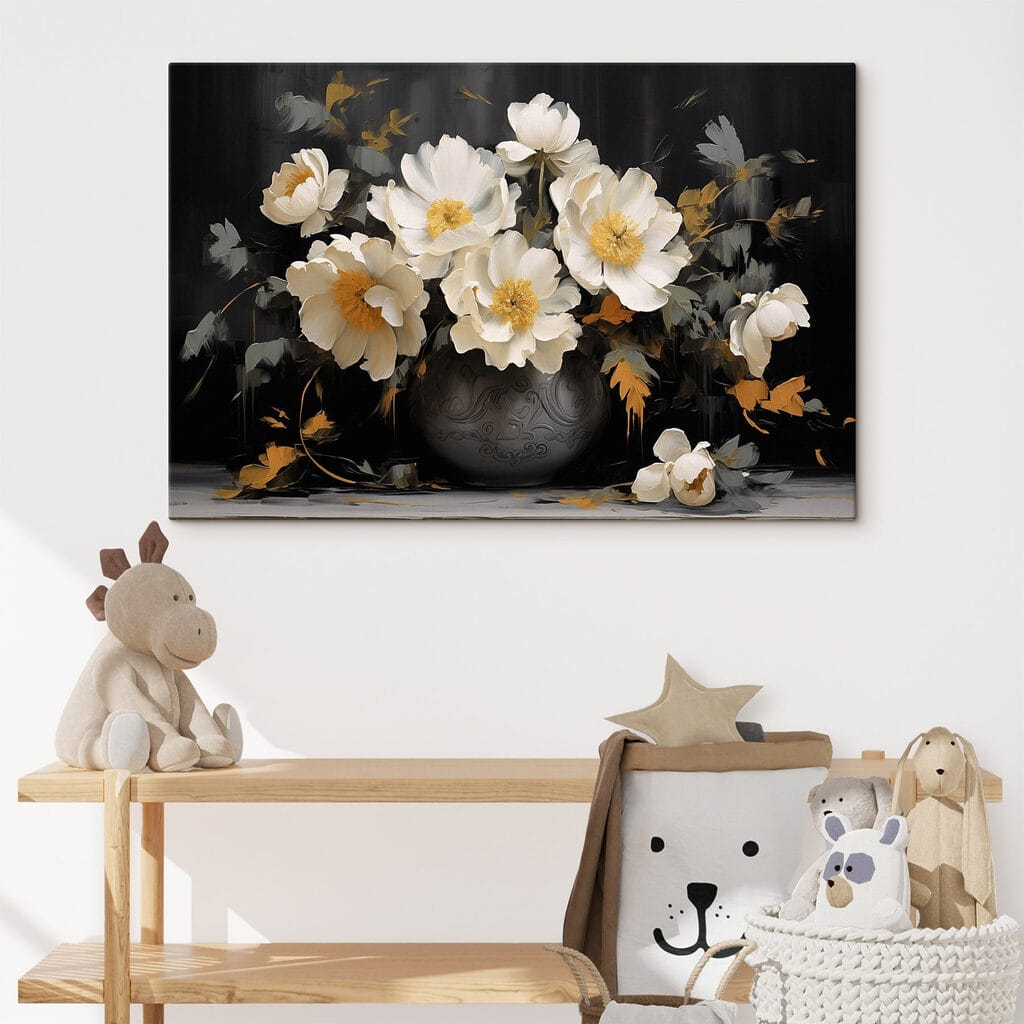 Painting of white flowers in a vase Painting of white flowers in a vase