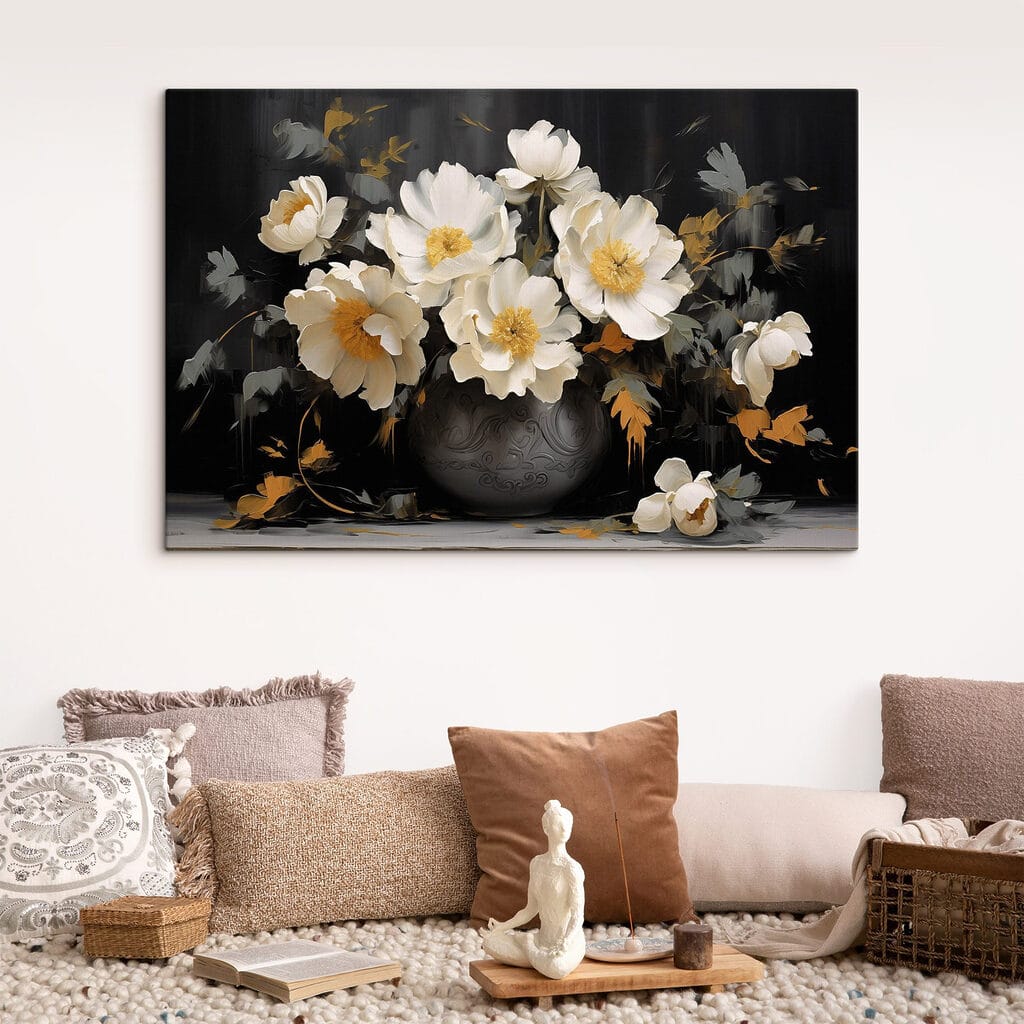 Painting of white flowers in a vase Painting of white flowers in a vase