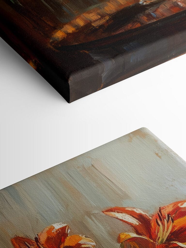 Painting of orange flowers in a glass vase Painting of orange flowers in a glass vase