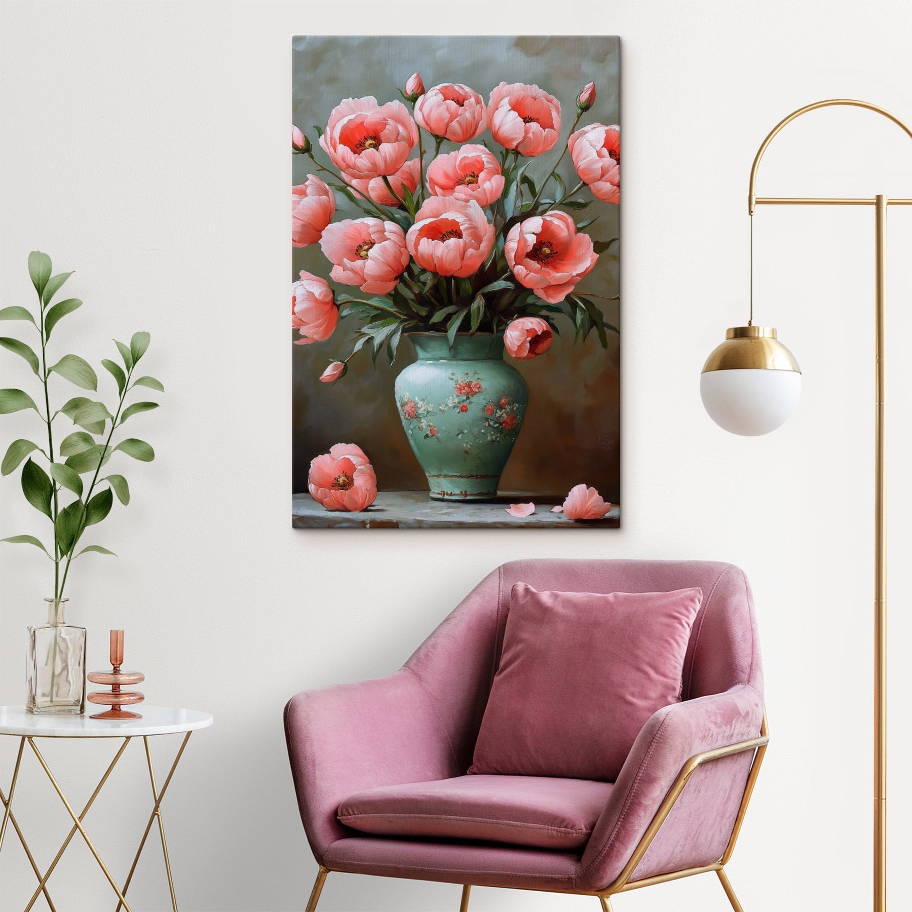Painting of pink flowers in a vase Painting of pink flowers in a vase