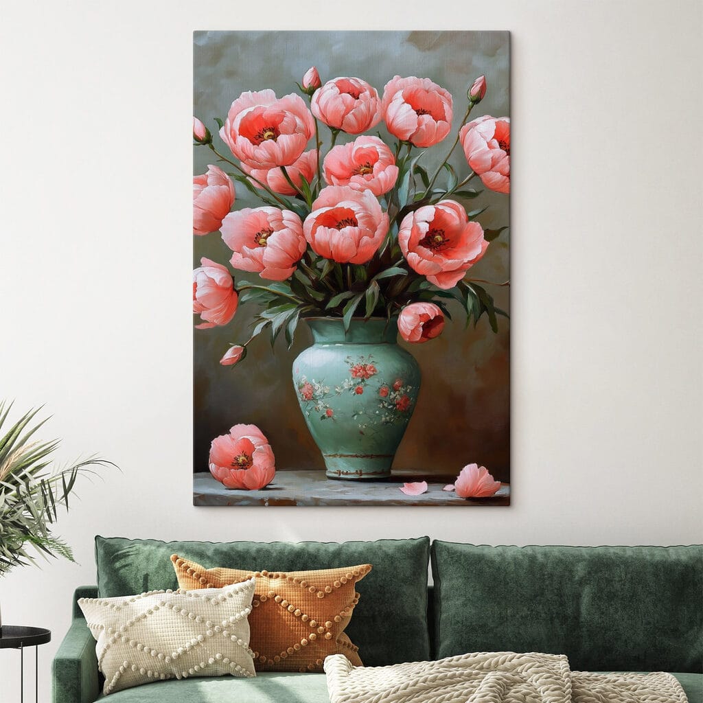Painting of pink flowers in a vase Painting of pink flowers in a vase