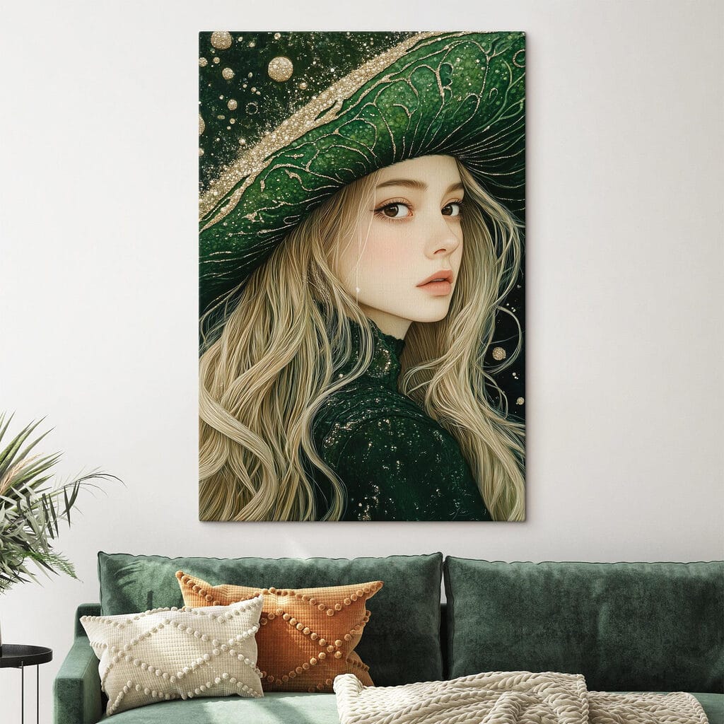 Woman wearing a green hat Woman wearing a green hat