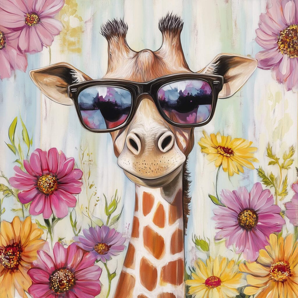 Giraffe wearing sunglasses and flowers Giraffe wearing sunglasses and flowers