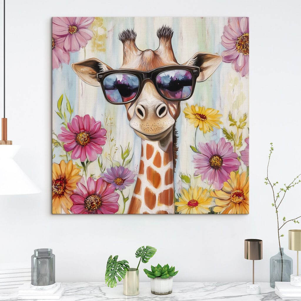 Giraffe wearing sunglasses and flowers Giraffe wearing sunglasses and flowers