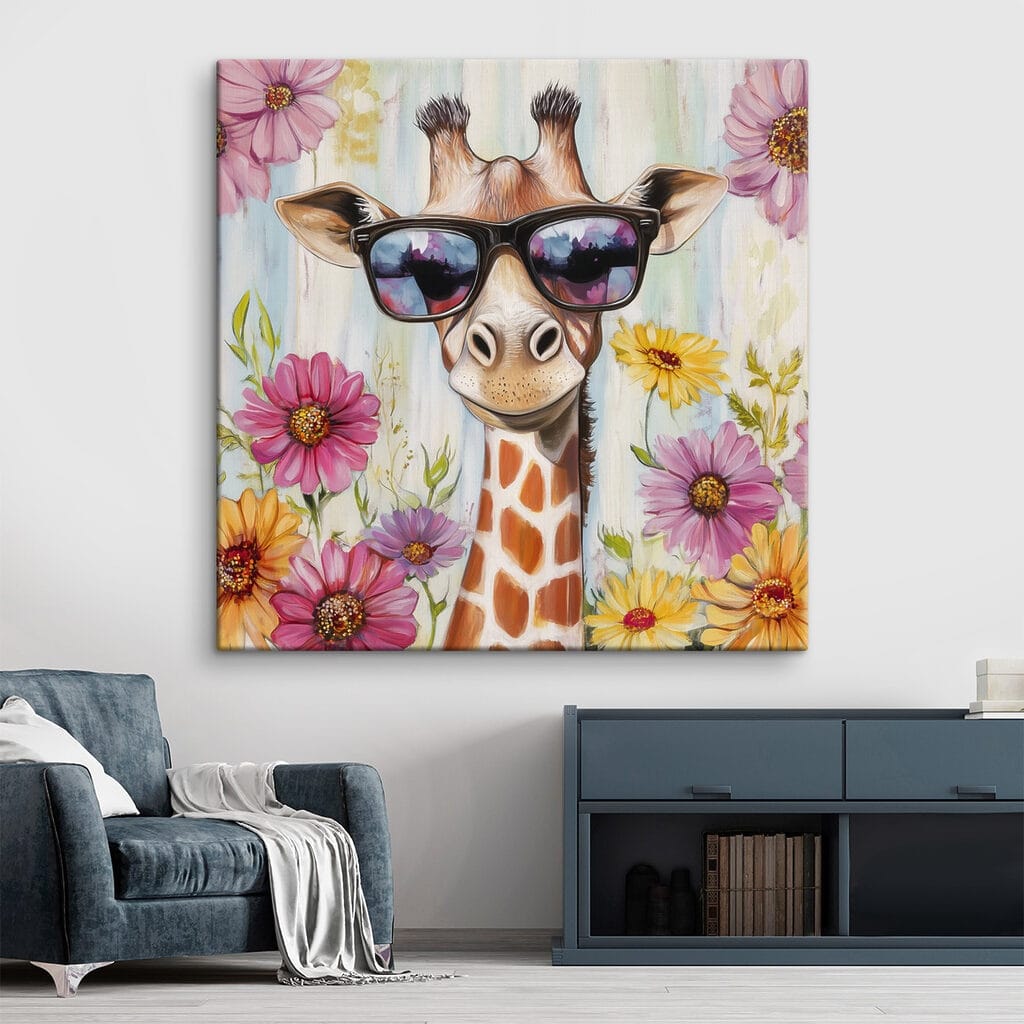 Giraffe wearing sunglasses and flowers Giraffe wearing sunglasses and flowers