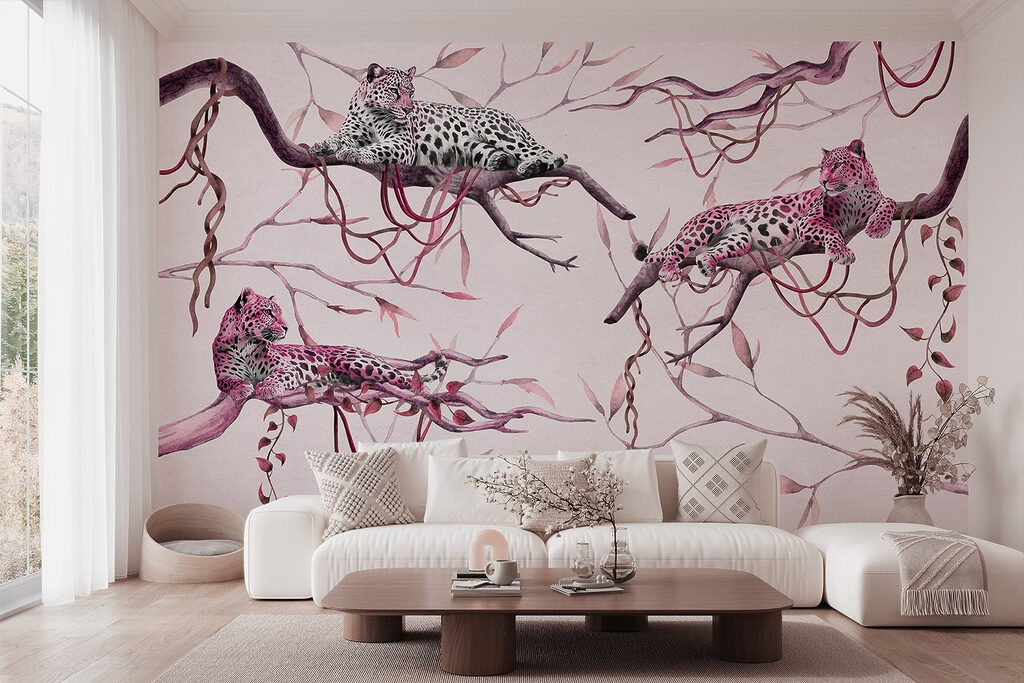 Group of leopards lying on a tree branch Group of leopards lying on a tree branch