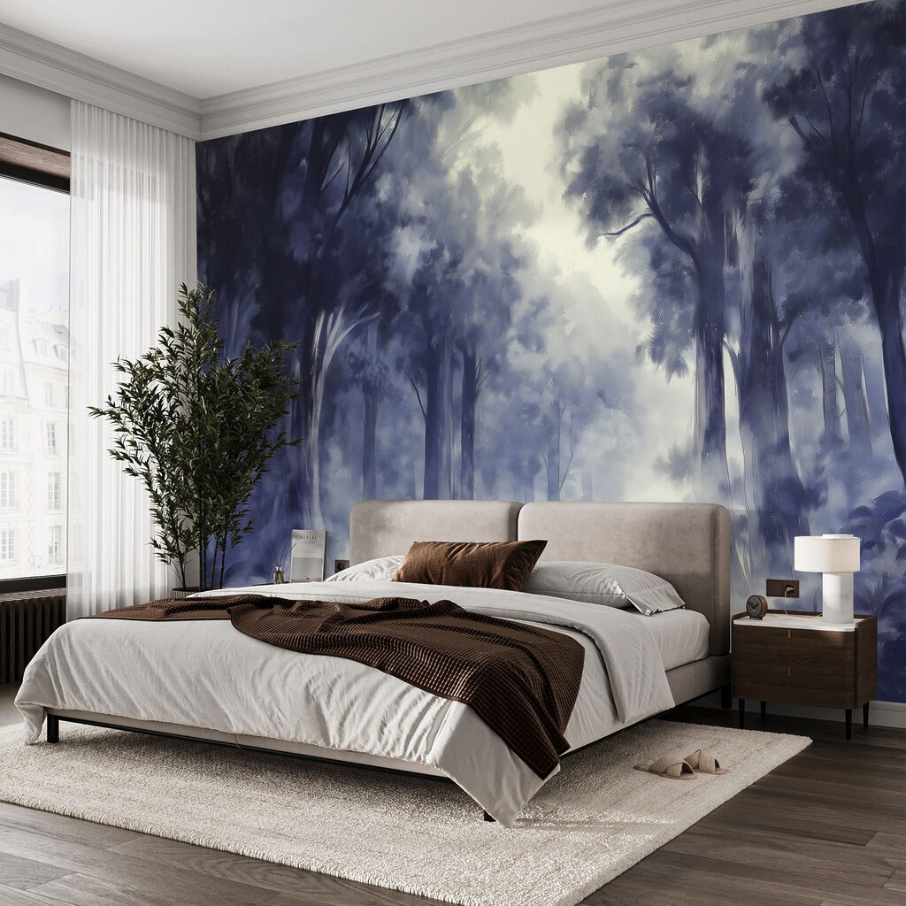 Foggy forest with trees Foggy forest with trees