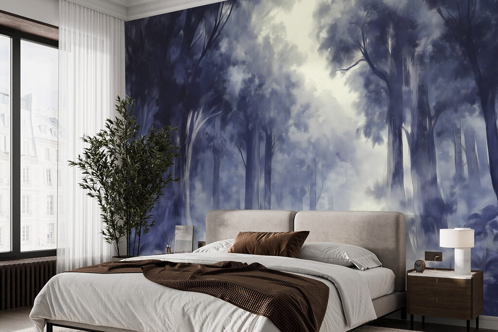 Foggy forest with trees Foggy forest with trees