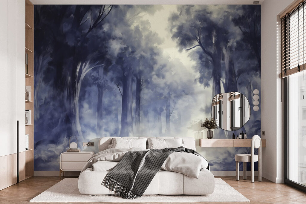 Foggy forest with trees Foggy forest with trees