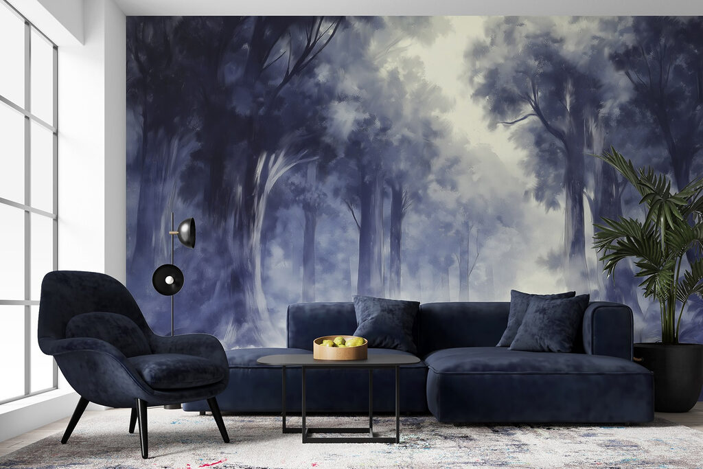 Foggy forest with trees Foggy forest with trees