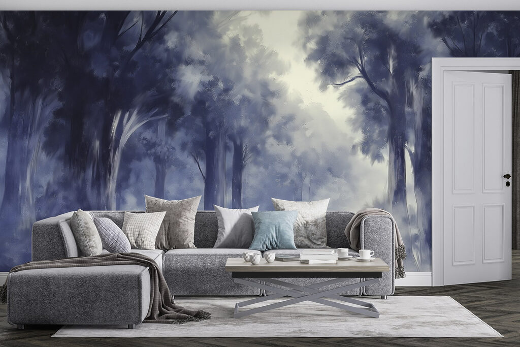 Foggy forest with trees Foggy forest with trees