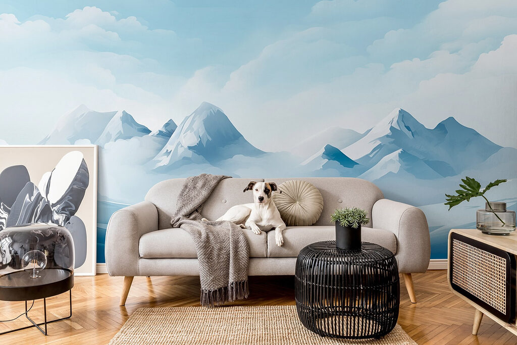 Snowy mountain range with clouds Snowy mountain range with clouds