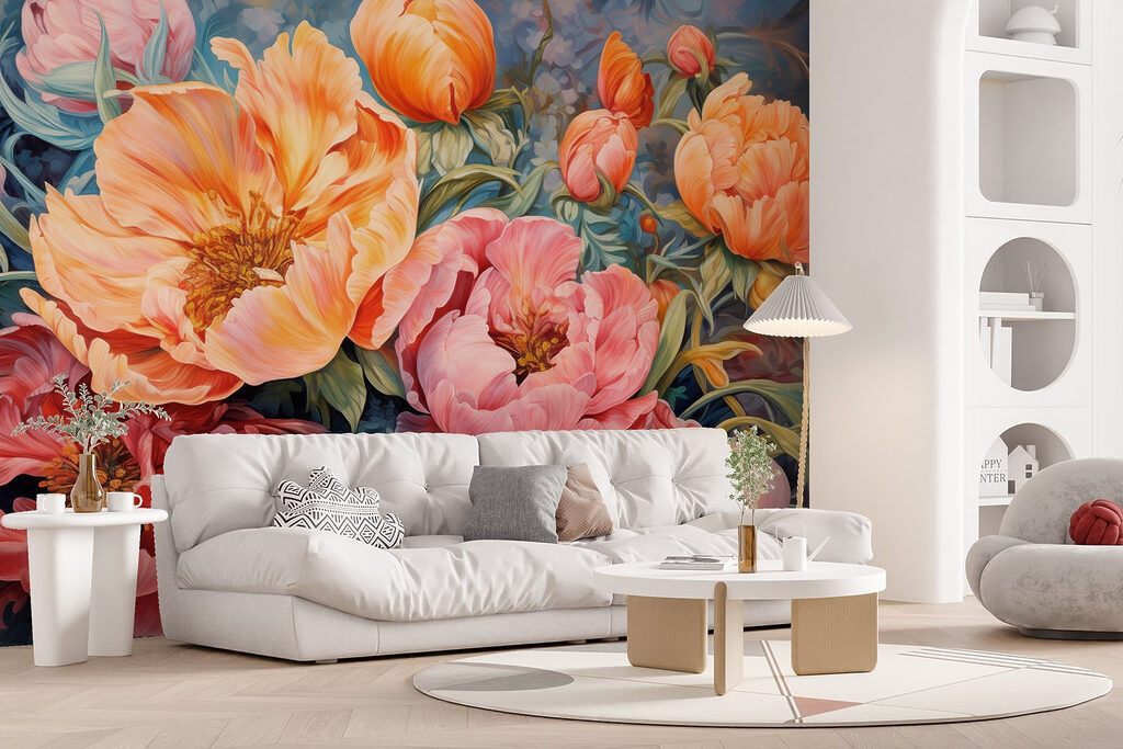 Painting of flowers on a blue background Painting of flowers on a blue background