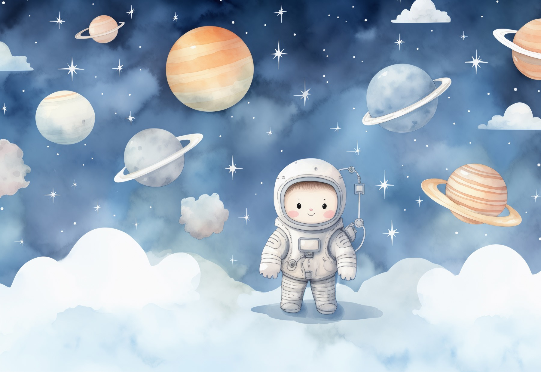 Cartoon of a child in space