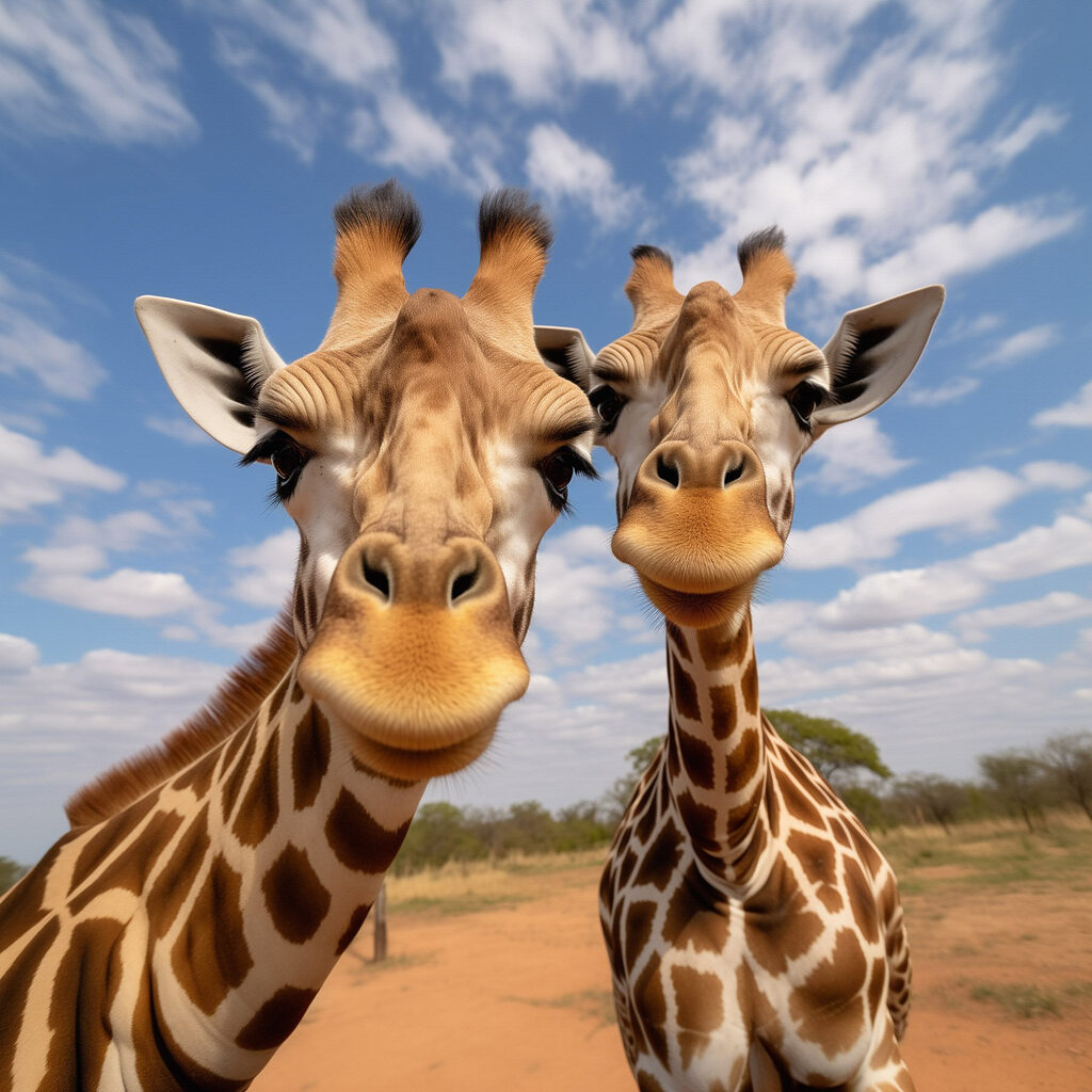 Two giraffes standing in a field