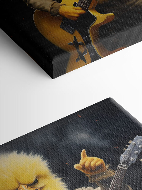 Person in a chicken garment playing a guitar Person in a chicken garment playing a guitar