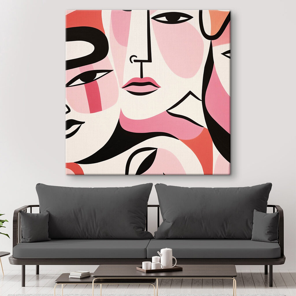 Group of faces painted on a white surface Group of faces painted on a white surface