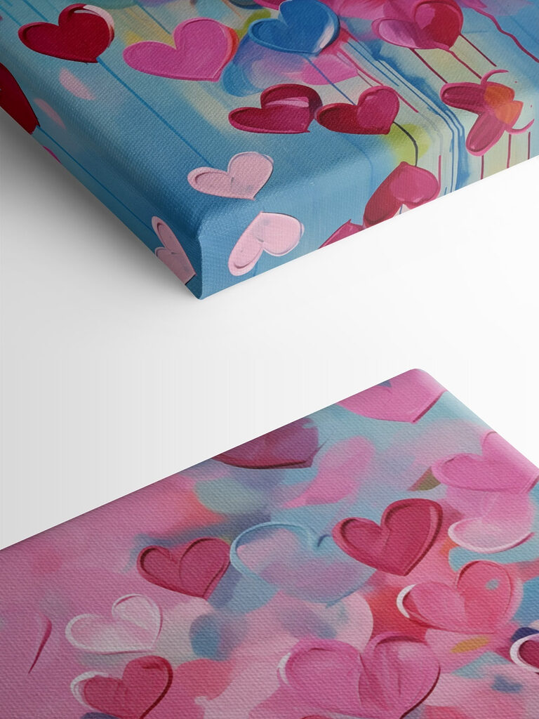 Painting of hearts on a blue background